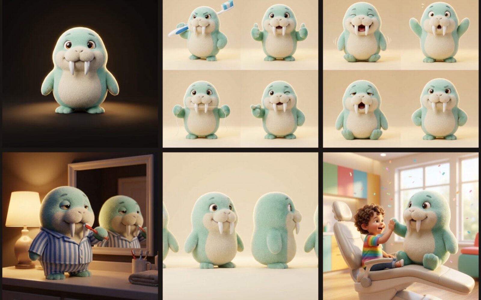 A reference pack: locked angles, expressions, material studies