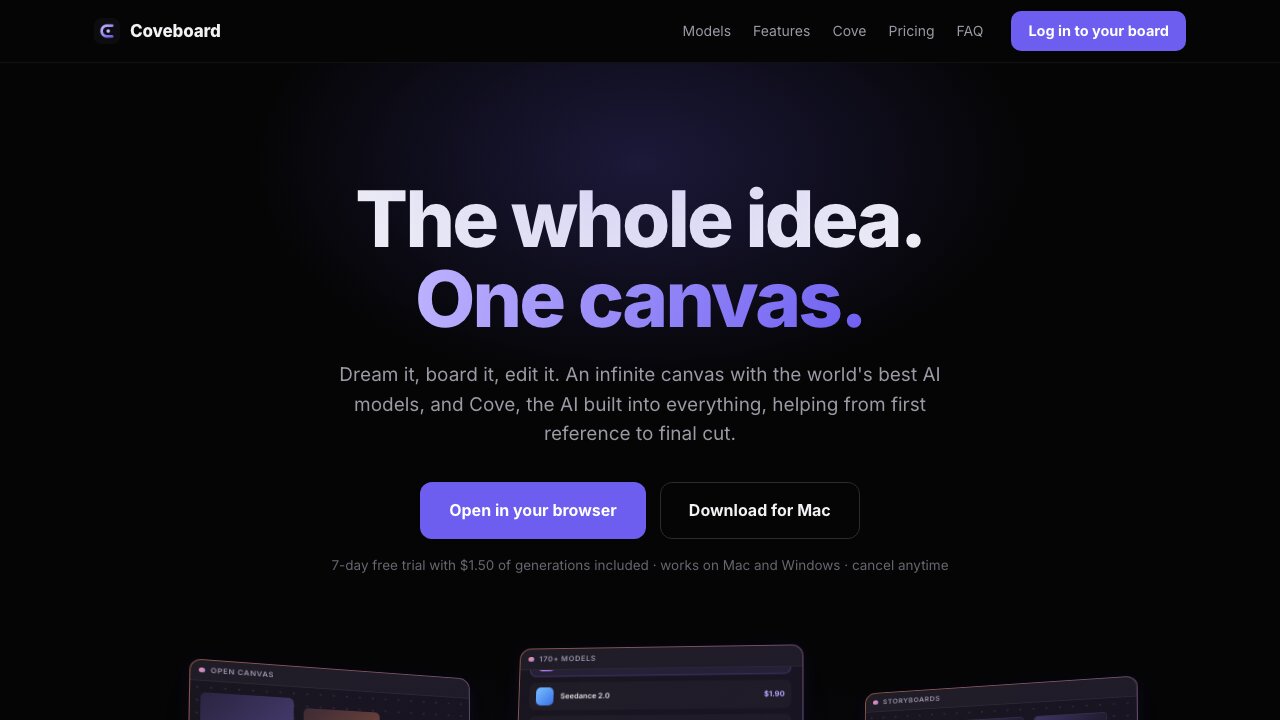The promise, in six words: the whole idea, one canvas.