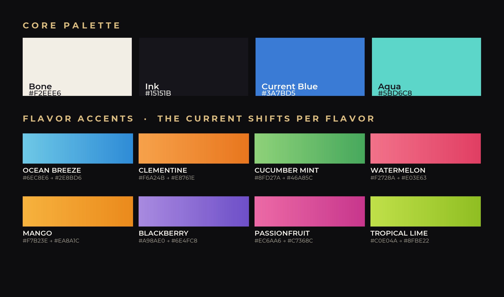 Core palette and the per-flavor accent system