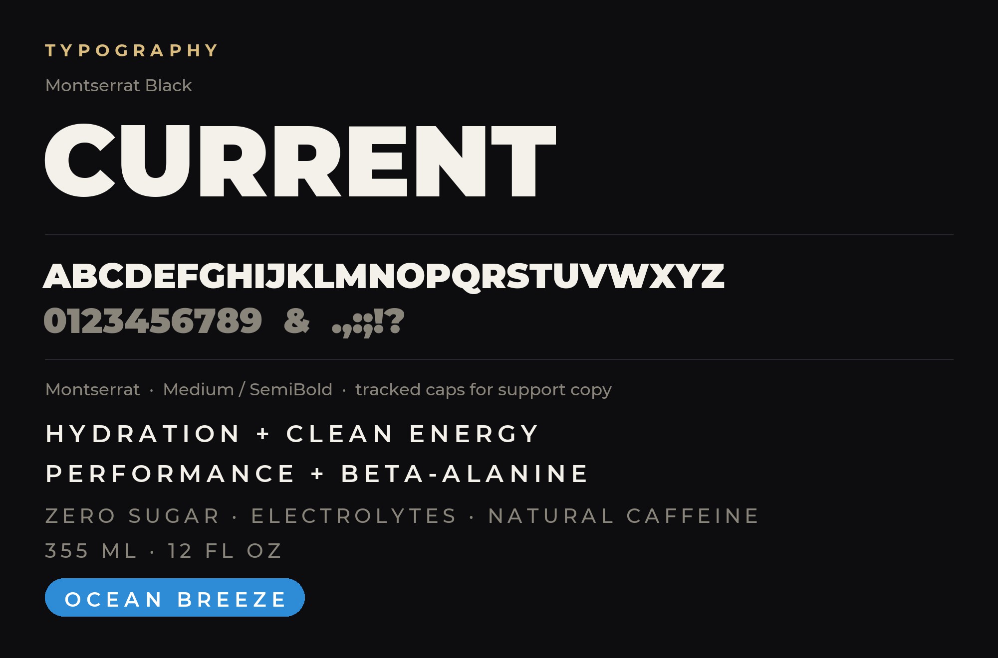 Typography, Montserrat Black with tracked-cap support