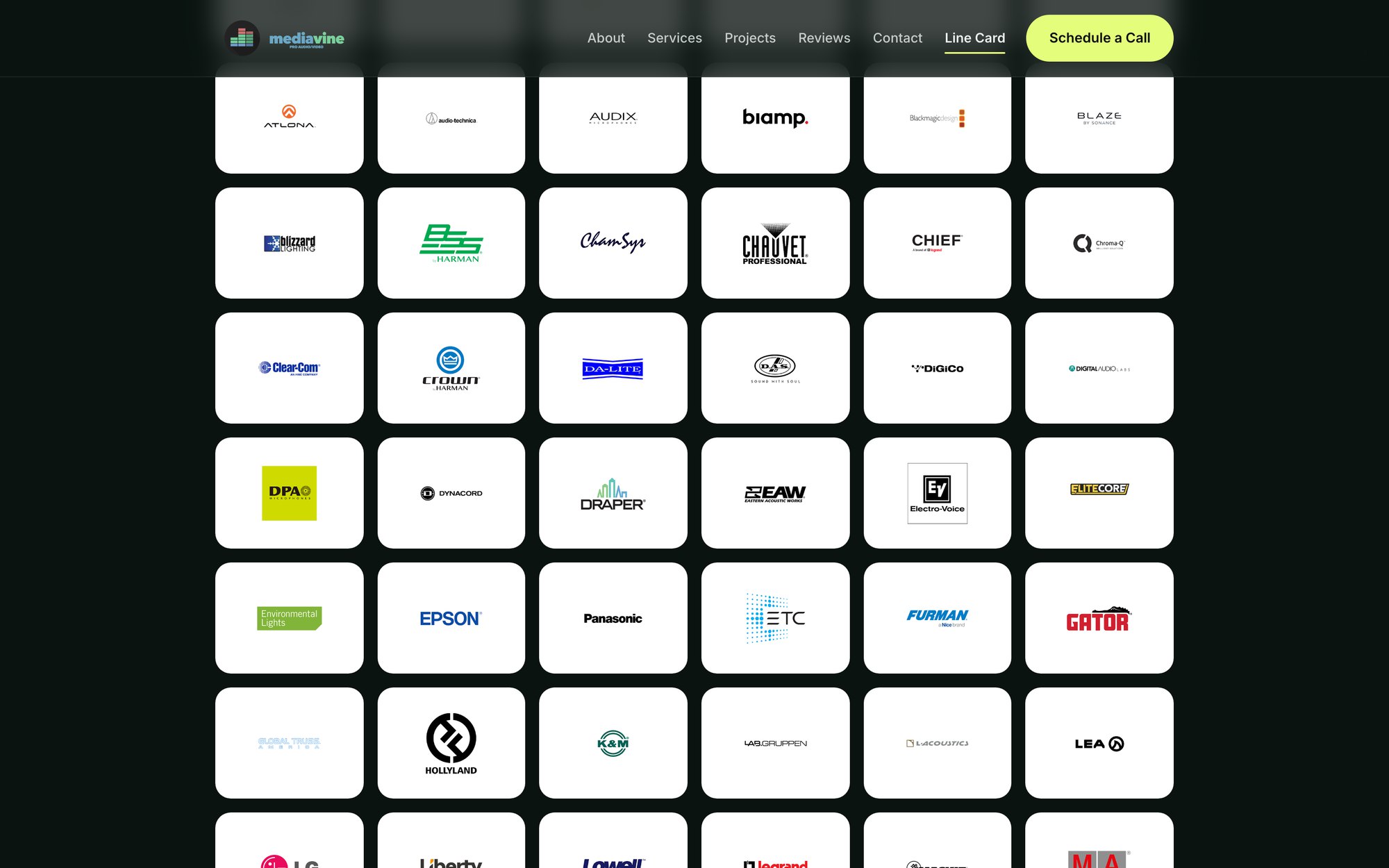 An 83-brand line card, every logo linked